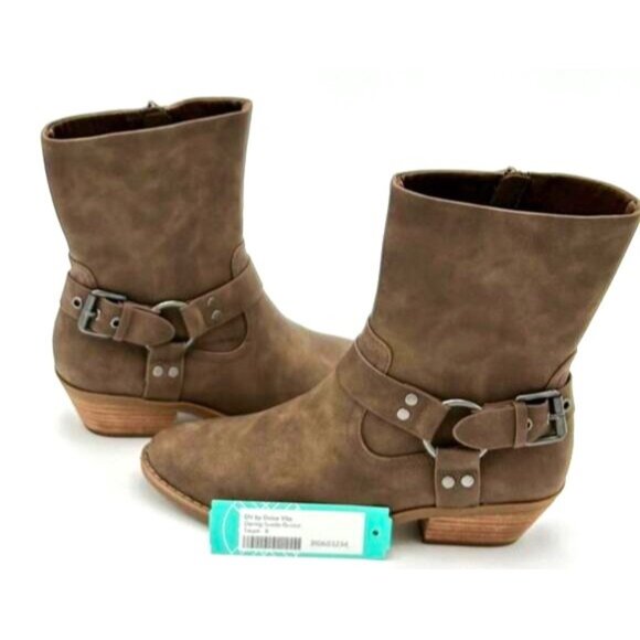 DV by Dolce Vita Daring Suede Bootie Women’s 6 Taupe Harness Strap Western Moto - Picture 1 of 7